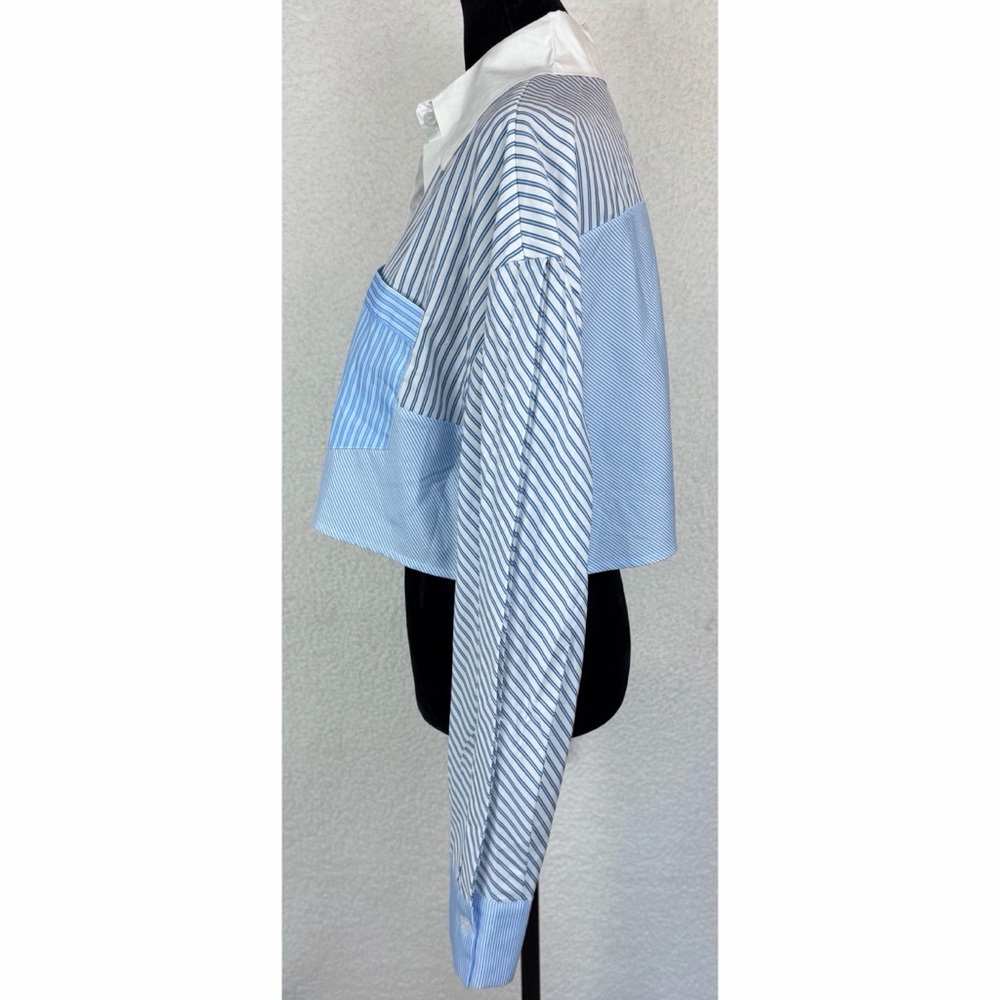 Commense Blue/White Striped Patchwork Cropped But… - image 5